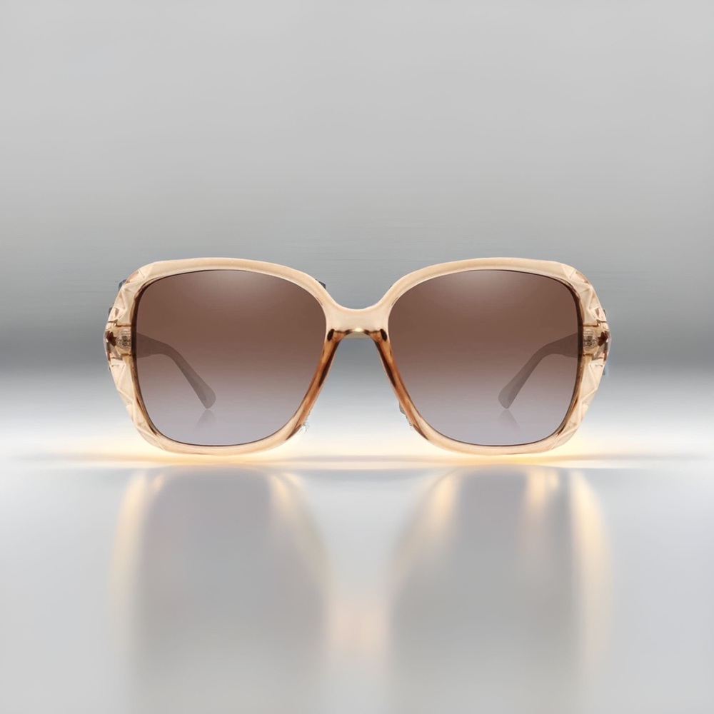 Brown & Gold Oversized Square Sunglasses Polarized Tinted w Crystal Frames